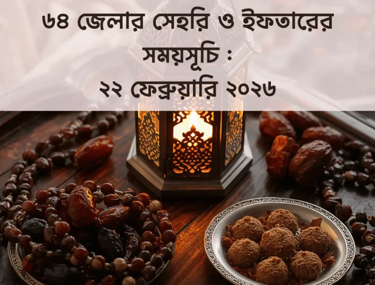 আজকের ৬৪ জেলার সেহরি ও ইফতারের সময়সূচি : ২২ ফেব্রুয়ারি ২০২৬