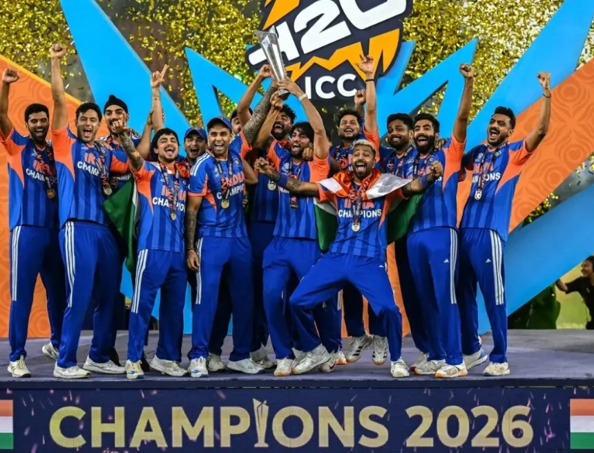 নরেন্দ্র মোদি স্টেডিয়ামে টি-টোয়েন্টি বিশ্বকাপ ফাইনালে নিউজিল্যান্ডকে হারিয়ে ভারতের উদযাপন
